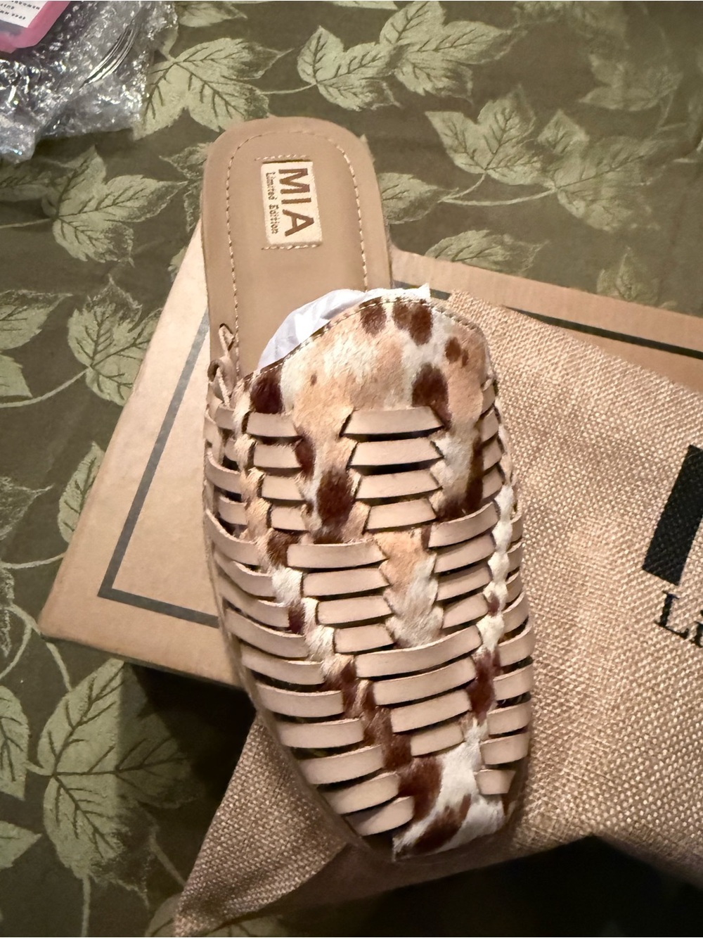 MIA Beige Leather Hair on Hide Espadrille Mule - Picture 3 of 7